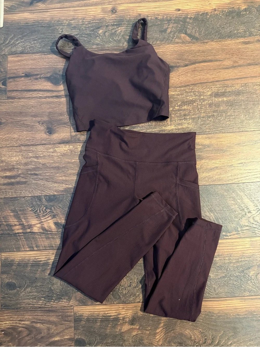 Old Navy Ribbed High-Rise Leggings & Cropped Tank Set - chocolate brown